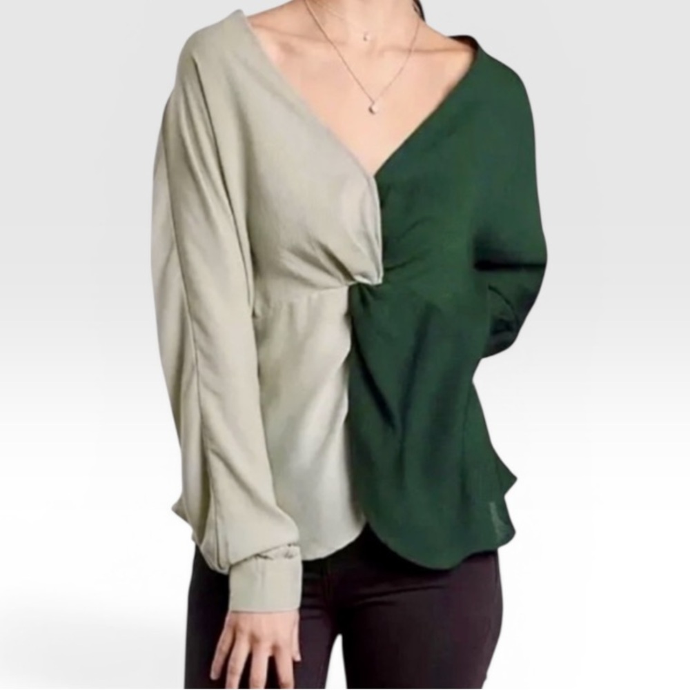 Buckle Black Colorblock Green Relaxed Fit Two Tone Long Sleeve Tunic Top Size S